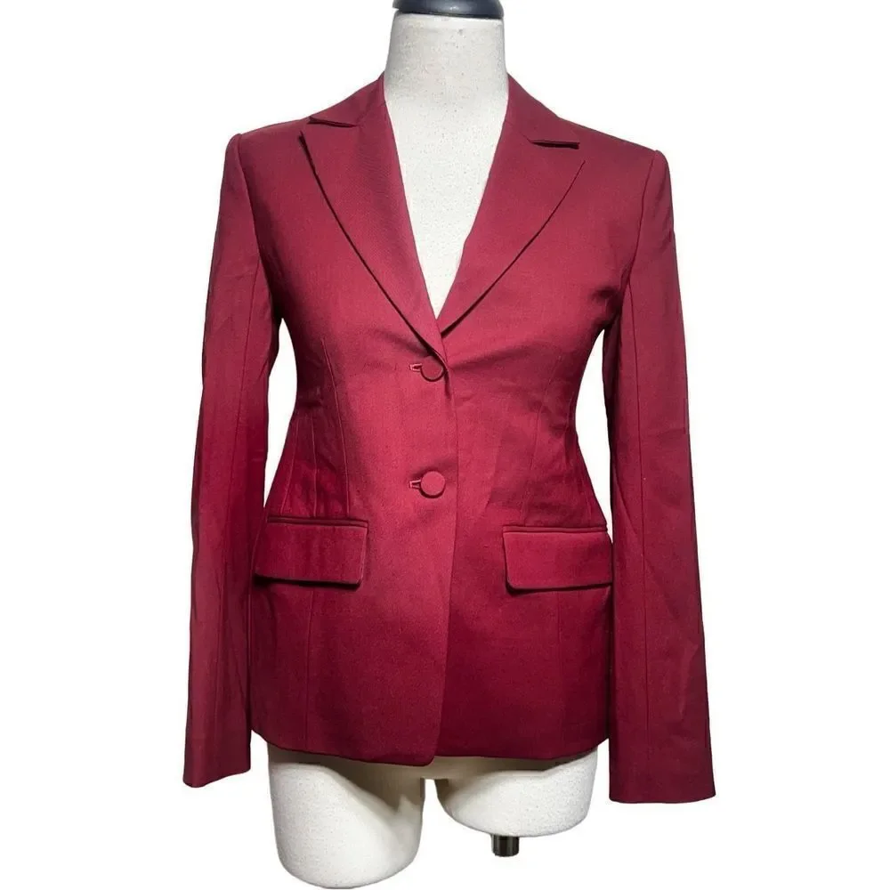 MM Lafleur Burnt Red Tailored Wool Blazer Suit Jacket Size 0 Petite